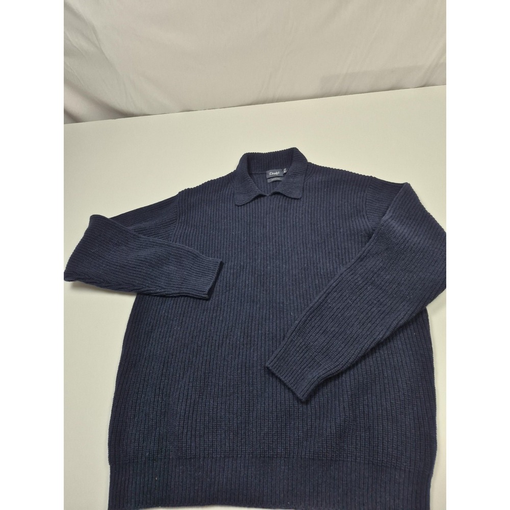 Drake's London Alpaca Lambswool Integral Collar Jumper Blue Knit Men's 2XL